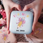 Personalized Pink Coquette Bow Pencil Design Leather Jewellery Box with Name Teacher's Day Appreciation Birthday Gift for Teacher