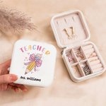 Personalized Pink Coquette Bow Pencil Design Leather Jewellery Box with Name Teacher's Day Appreciation Birthday Gift for Teacher