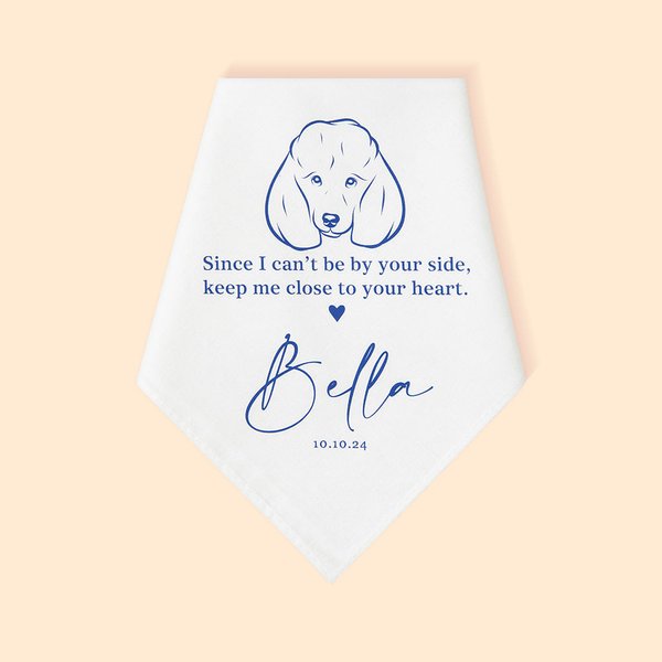 Personalised Close to Your Heart Dog Portrait Handkerchief with Name and Date Wedding Memorial Gift for Bride Groom Dog Lover