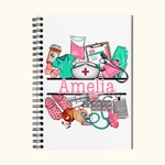 Personalisierte Krankenschwester Hut Stethoskop medizinische Element 120 Seiten A5 liniert Spiral Notebook mit Namen Graduierung Anerkennung Geschenk 