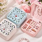 Boîte à Bijoux en Cuir Personnalisée avec 2-9 Ours Noms et Fleurs de Naissance Accessoire de Voyage Portable Cadeau d'Anniversaire Fête pour Femme