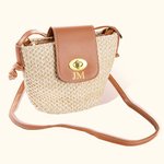 Personalized Monogram Straw Crossbody Bag with Leather Strap Summer Beach Travel Accessories gift for Women
