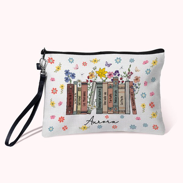 Trousse à Crayons Personnalisée avec Titres des Livres et Nom Cadeau Retour à l'École pour Enseignant Amateur de Lecture