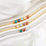 Personalized Dainty 2-6 Square Birthstones Family Bracelet Birthday Anniversary Gift for Women