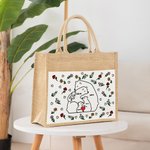 Sac en Jute Personnalisé avec 2-9 Ours Noms Fleurs de Naissance Sac à Pochette en Toile Cadeau Anniversaire Fête pour Femme
