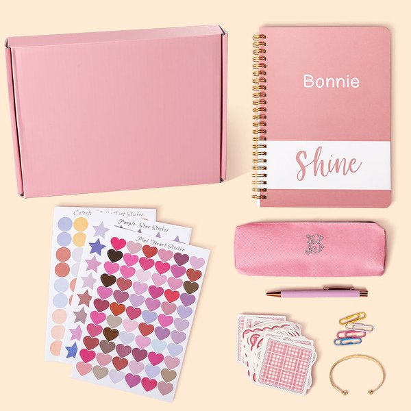 Personalized Cute Macaron Color DIY Journal Kit Stationery Set with Name Back to School Birthday Gift for Teen Girls