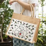 Sac en Jute Personnalisé avec 2-9 Ours Noms Fleurs de Naissance Sac à Pochette en Toile Cadeau Anniversaire Fête pour Femme