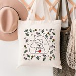 Borsa personalizzata Love Hugging Bear Family Tote Bag con fiore di nascita e 2-9 nomi Regalo di compleanno anniversario festa della mamma per lei