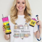 Gepersonaliseerde Faux Glitter Potlood Kleurpotlood Apple Naam 20 oz Skinny Tumbler en Badgehouder Waardering Terug naar School Gift voor Leraar