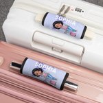 Personalised Travel Is My Therapy Cartoon Character Set of 2 Luggage Handle Wraps with Name and Contact Card Travel Accessories Gift for Travel Lovers