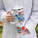 Gepersonaliseerde Graffiti Art Verpleegkundige Inspiratie 40oz Naam Tumbler met handvat deksel en rietje Afstuderen Waardering Gift voor verpleegkundi
