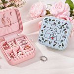Boîte à Bijoux en Cuir Personnalisée avec 2-9 Ours Noms et Fleurs de Naissance Accessoire de Voyage Portable Cadeau d'Anniversaire Fête pour Femme