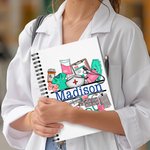 Personalisierte Krankenschwester Hut Stethoskop medizinische Element 120 Seiten A5 liniert Spiral Notebook mit Namen Graduierung Anerkennung Geschenk 
