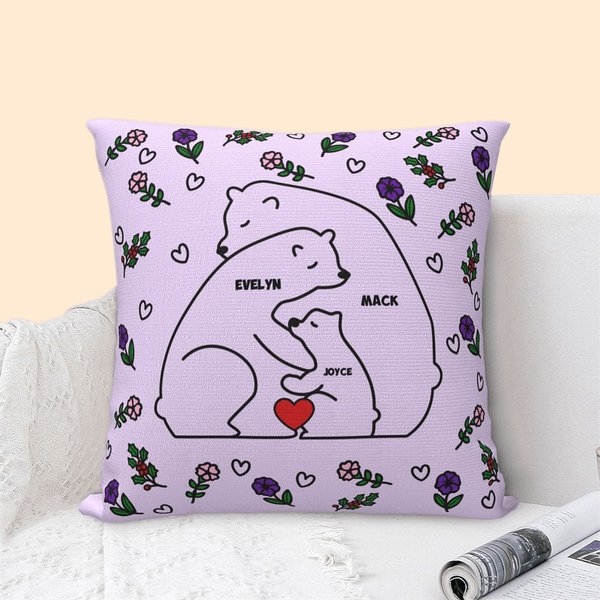 Personalizado Amor Abrazo Oso Familia Funda Almohada con Flor de Nacimiento y 2-9 Nombres Cumpleaños Aniversario Regalo para Papá Mamá