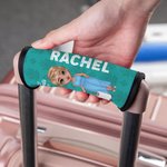 Personalised Travel Is My Therapy Cartoon Character Set of 2 Luggage Handle Wraps with Name and Contact Card Travel Accessories Gift for Travel Lovers