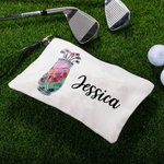 Personalised Colourful Golf Clubs Design Portable Linen Wristlet Makeup Bag with Name Birthday Sports Team Gift for Golf Lovers