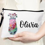 Personalised Colourful Golf Clubs Design Portable Linen Wristlet Makeup Bag with Name Birthday Sports Team Gift for Golf Lovers