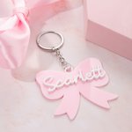 Personalisierte Multicolor Coquette Bogen Acryl Schlüsselanhänger mit Namen Geburtstag Memorial Geschenk für sie