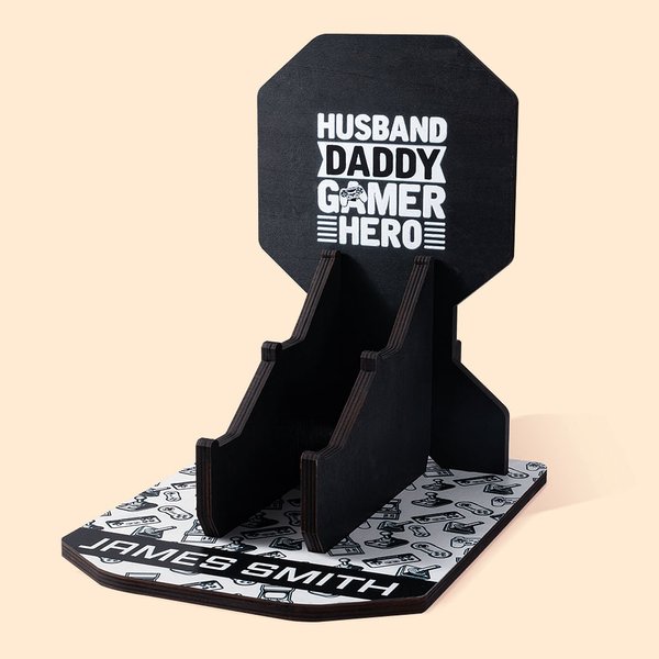 Soporte de escritorio de madera personalizado para auriculares y mando con nombre Switch Gaming Room Accessory Gift for Game Lovers