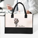 Gepersonaliseerde Stethoscoop Geboorte Bloem Strik Canvas Draagtas met Naam en Waterdichte Voering Afstudeer Cadeau voor Dokter Verpleegkundige