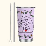 Personalized Cute Hugging Bears Birth Flower 20oz Tumbler with 2-9 Names and Straw Birthday Gift for Family