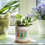 Personalisierte bunte Buchstaben floralen Buch Bleistift Keramik Pflanzentopf mit Namen und Bambus Basis Wertschätzung zurück zu Schule Geschenk für L