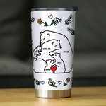 Personalized Cute Hugging Bears Birth Flower 20oz Tumbler with 2-9 Names and Straw Birthday Gift for Family