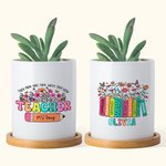 Personalisierte bunte Buchstaben floralen Buch Bleistift Keramik Pflanzentopf mit Namen und Bambus Basis Wertschätzung zurück zu Schule Geschenk für L