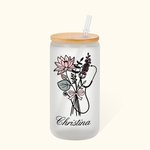 Gepersonaliseerde Stethoscoop Geboorte Bloem Strik 20oz Naam Frosted Glas Tumbler met Bamboe Deksel en Rietje Waardering Afstuderen Gift voor Verpleeg