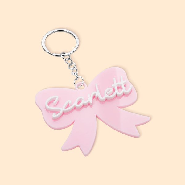 Personalised Multicolour Coquette Bow Acrylic Keychain with Name Birthday Memorial Gift for Her