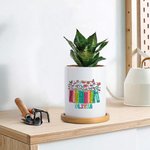 Personalisierte bunte Buchstaben floralen Buch Bleistift Keramik Pflanzentopf mit Namen und Bambus Basis Wertschätzung zurück zu Schule Geschenk für L