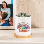 Personalisierte bunte Buchstaben floralen Buch Bleistift Keramik Pflanzentopf mit Namen und Bambus Basis Wertschätzung zurück zu Schule Geschenk für L