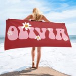 Toalla de playa personalizada súper absorbente de secado rápido en varios colores con margarita y nombre regalo de vacaciones fiesta para ella