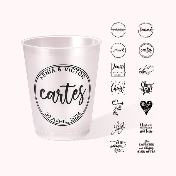 Set de 10 Gobelets en Plastique Personnalisés avec Texte et Noms Gobletes Dépolis Jetables Cadeau Mariage Fiançailles pour Mariés Couple