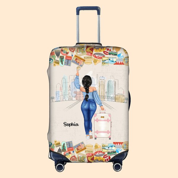 Personalised There Was A Girl Who Really Loved Traveling Luggage Cover with Name Fits 18-32 Inches Suitcase Birthday Vacation Travel Gift for Her
