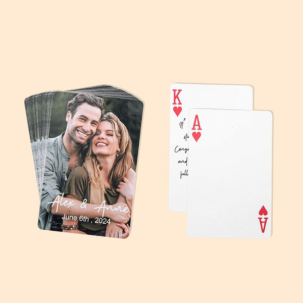 Libro degli ospiti di nozze personalizzato Carte da poker fotografiche alternative con due pennarelli Ricordi di nozze