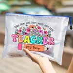 Personalized Colourful Book Pencil Wildflowers Mesh Zipper Pouch Bag with Name Birthday Teacher's Day Appreciation Gift for Teacher