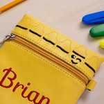 Personalisierte Leder Stickerei Name Buntstift Tasche mit Reißverschluss Geburtstag zurück zu Schule Geschenk für Kind