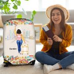 Gepersonaliseerde There Was A Girl Who Really Loved Traveling Bagagehoes met naam past op 18-32 inch koffer Verjaardag Vakantie Reiscadeau voor haar