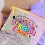 Personalized Colourful Book Pencil Wildflowers Mesh Zipper Pouch Bag with Name Birthday Teacher's Day Appreciation Gift for Teacher