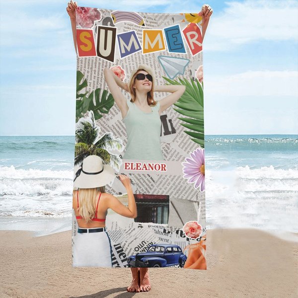 Serviette de Plage en Microfibre Personnalisée avec Nom et Photos Séchage Rapide Cadeau Vacances d'Été pour Femme