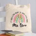 Sac à Main en Toile Personnalisé avec Nom et Personnage Motif Arc-en-ciel Cadeau de Rentrée pour l'Enseignant