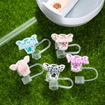 Gepersonaliseerd Schattig Veelkleurig Koeienhoofd Herbruikbaar Siliconen Rietje Topper met Naam Toebehoren voor Stanley Cup Verjaardagsgeschenk voor K