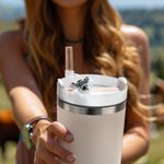 Gepersonaliseerd Schattig Veelkleurig Koeienhoofd Herbruikbaar Siliconen Rietje Topper met Naam Toebehoren voor Stanley Cup Verjaardagsgeschenk voor K