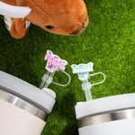 Gepersonaliseerd Schattig Veelkleurig Koeienhoofd Herbruikbaar Siliconen Rietje Topper met Naam Toebehoren voor Stanley Cup Verjaardagsgeschenk voor K