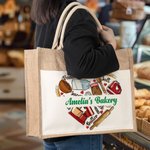 Personalised Baking Tools Love Heart Large Capacity Jute Tote Bag with Name Birthday Gift for Cooking Lovers