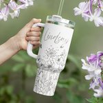 Personalised Multi-colour Butterfly Flower 40oz Tumbler with Name and Straw Mother’s Day Gift for Her