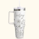 Personalised Multi-colour Butterfly Flower 40oz Tumbler with Name and Straw Mother’s Day Gift for Her