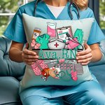 Personalisierte Medical-Themed Design Multicolor Throw Kissenbezug mit Namen Wertschätzung Krankenschwester Woche Geschenk für Krankenschwester Arzt m