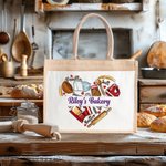 Personalised Baking Tools Love Heart Large Capacity Jute Tote Bag with Name Birthday Gift for Cooking Lovers